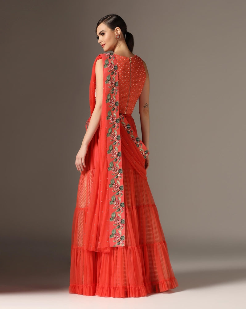 Red Raw Silk & Satin Co-Ord Set Yashodhara