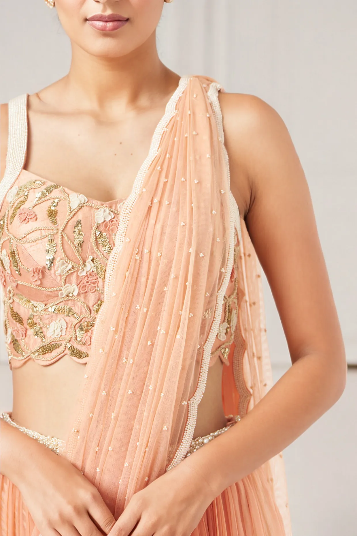 Orange Block Printed Lehenga Set