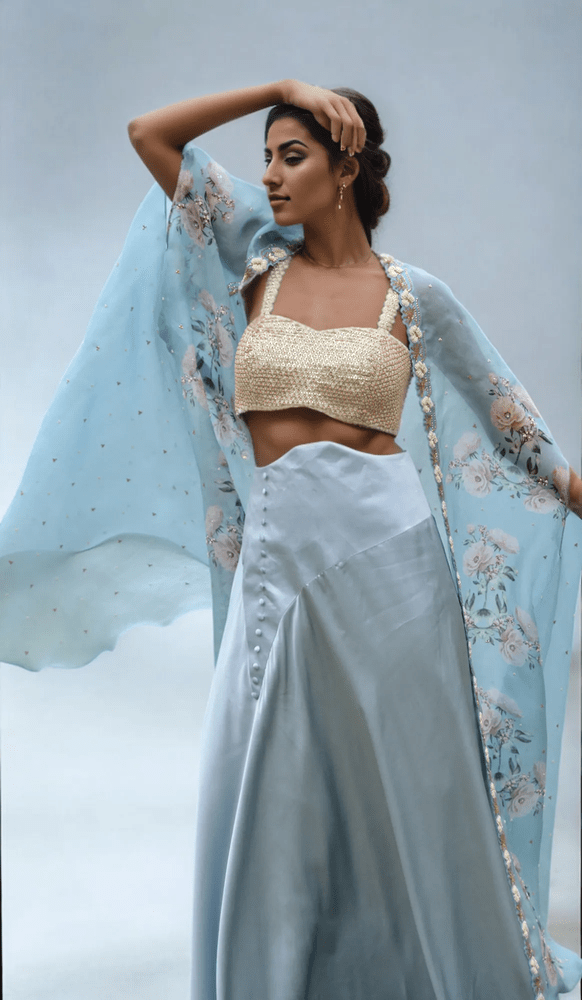 EMBROIDERED BLOUSE & PRINTED CAPE SET Yashodhara