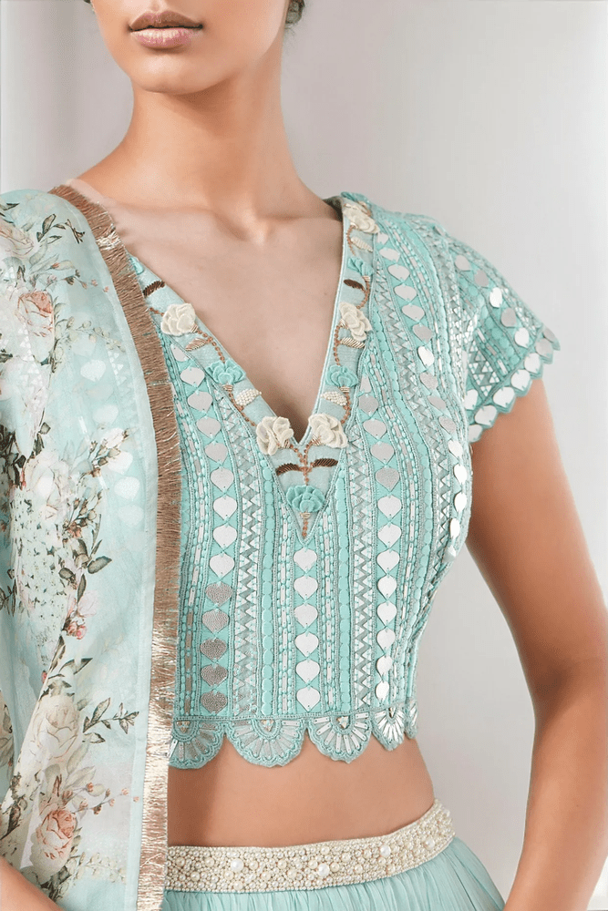 Sea Green Printed Lehenga Set Yashodhara