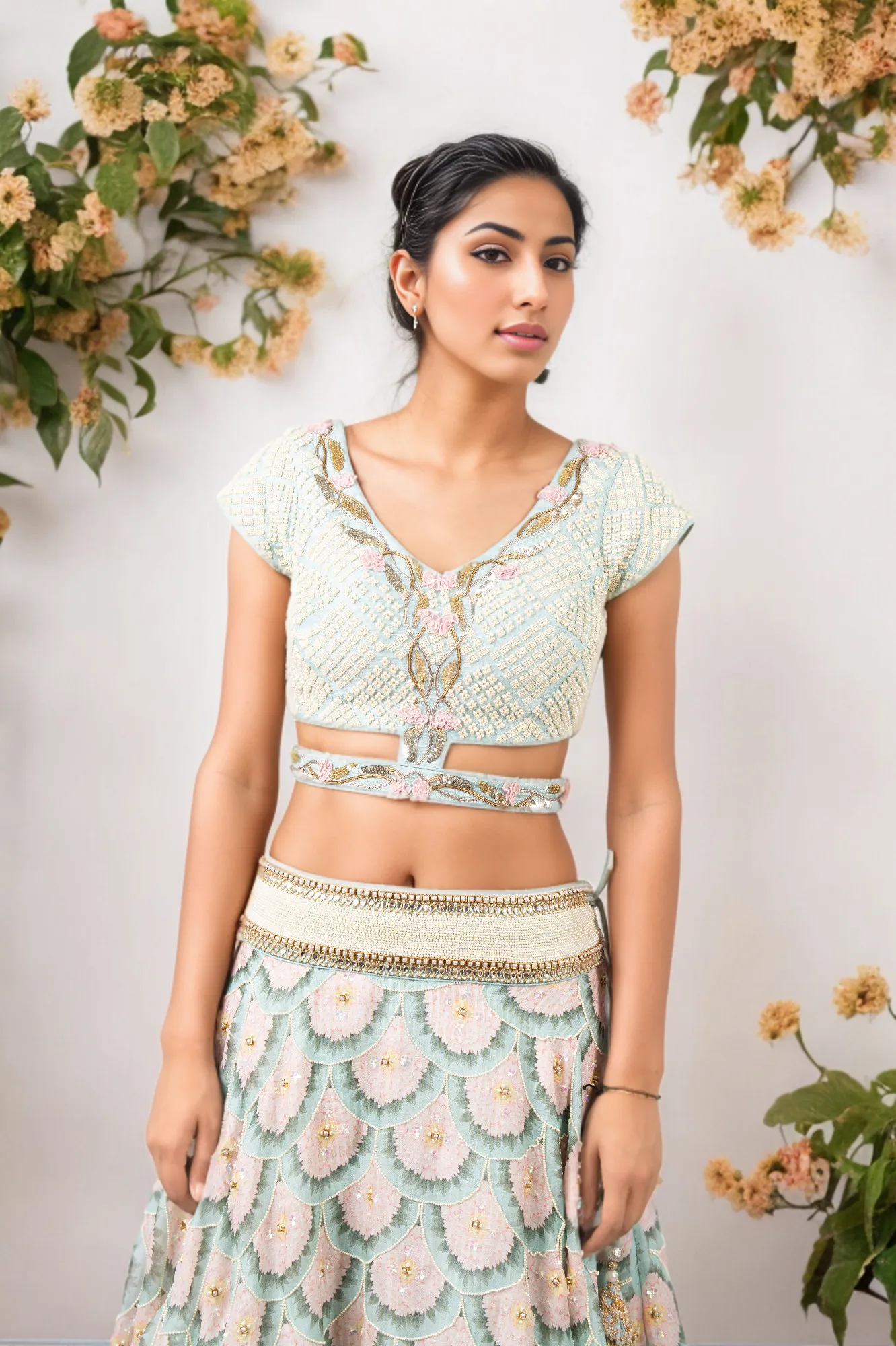 PEARL SCALLOP ORGANZA LEHENGA