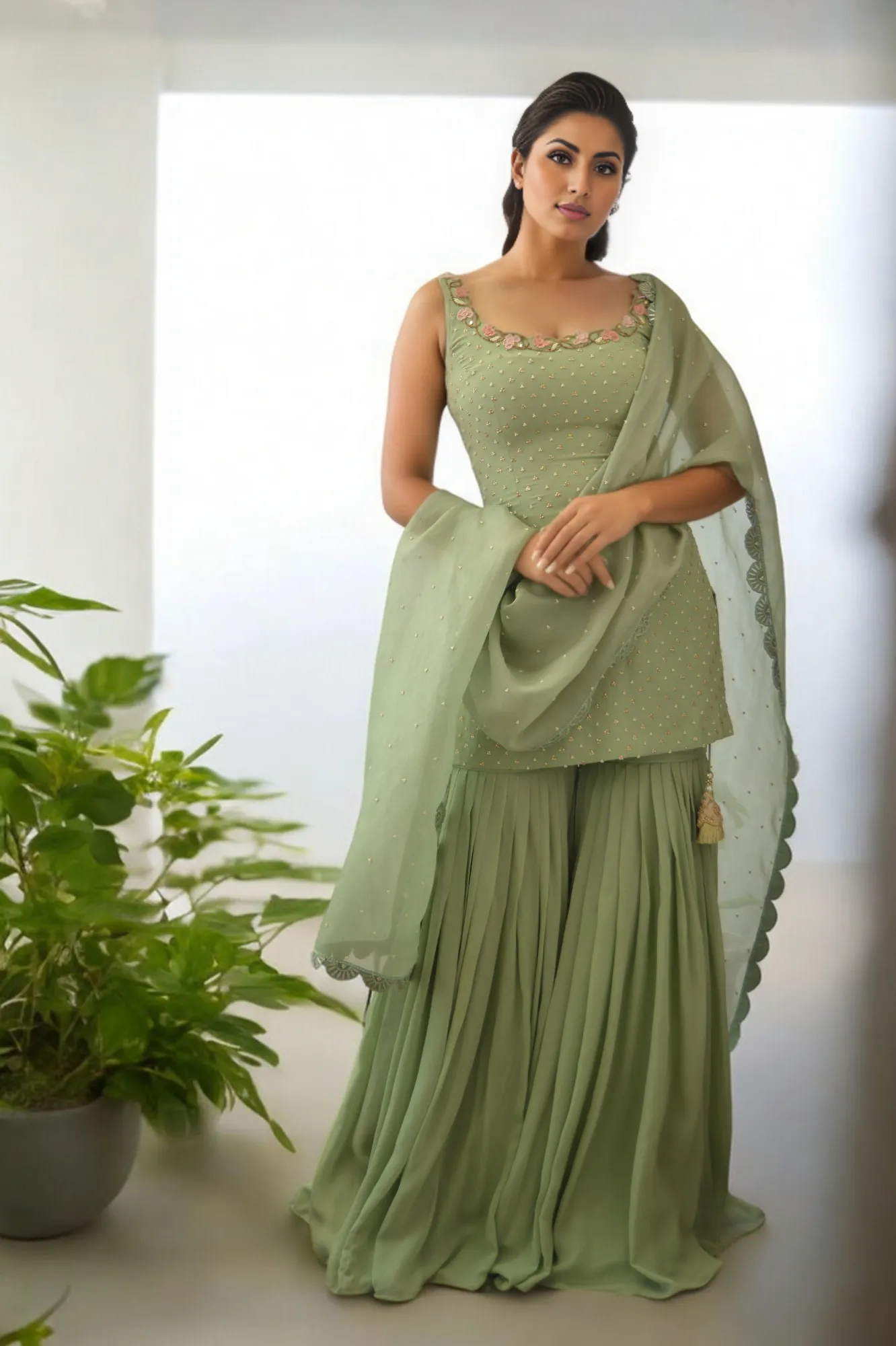 SHORT KURTI WITH PLEATED GARARA PANTS