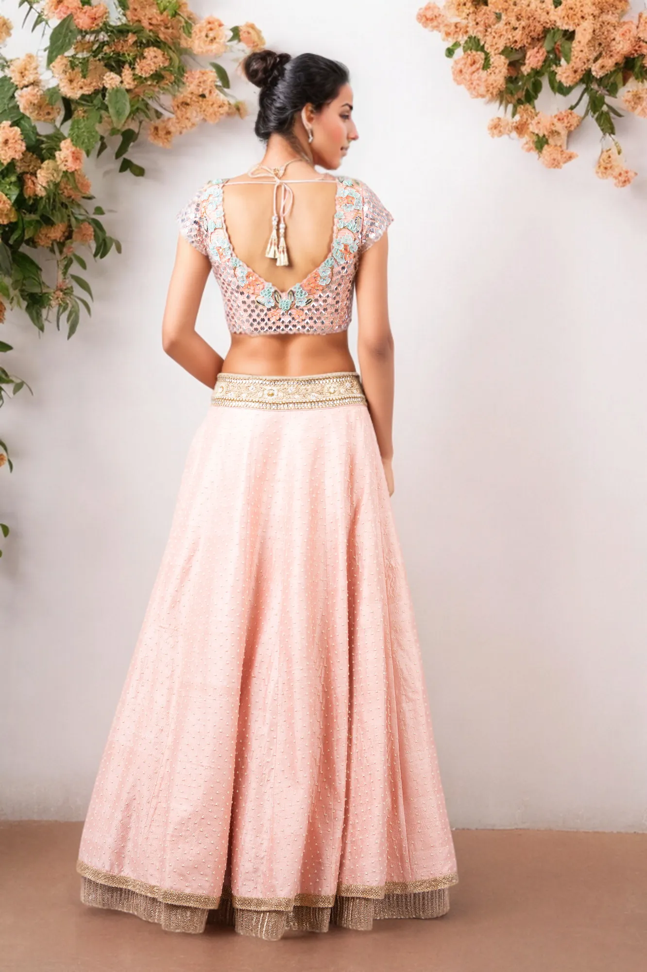 MIRROR EMBROIDERY BLOUSE WITH PERAL WORK RAW SILK GAJARI LEHENGA