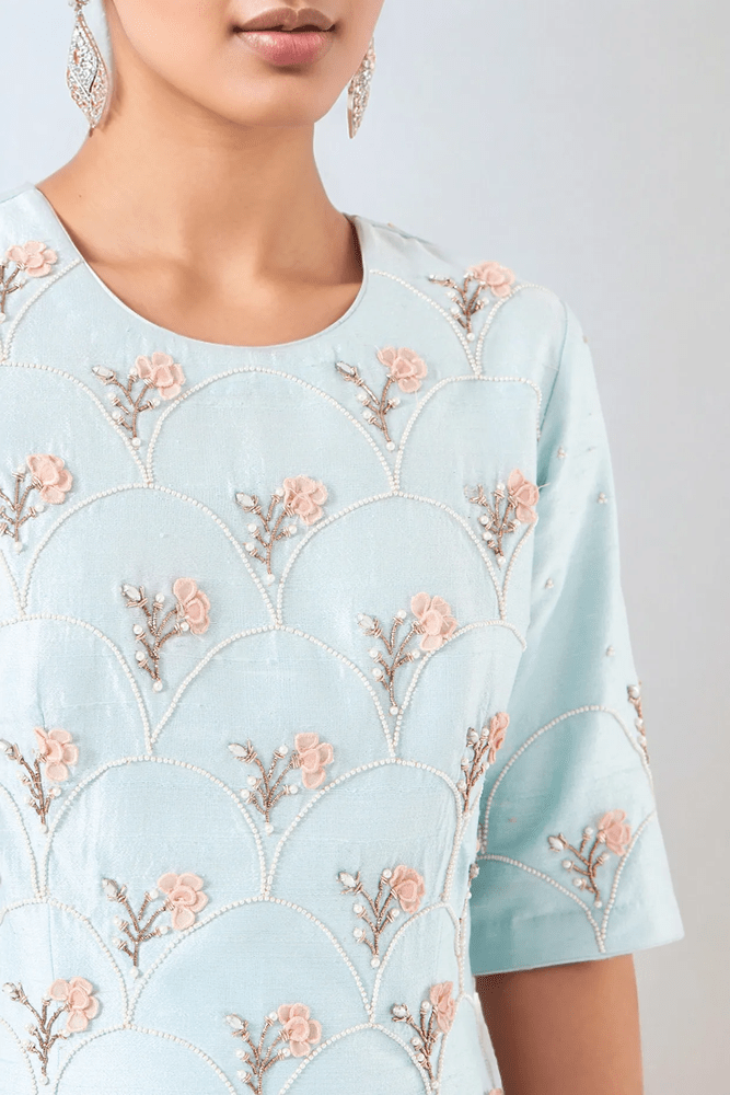 Powder Blue Raw Silk Kurta Set Yashodhara