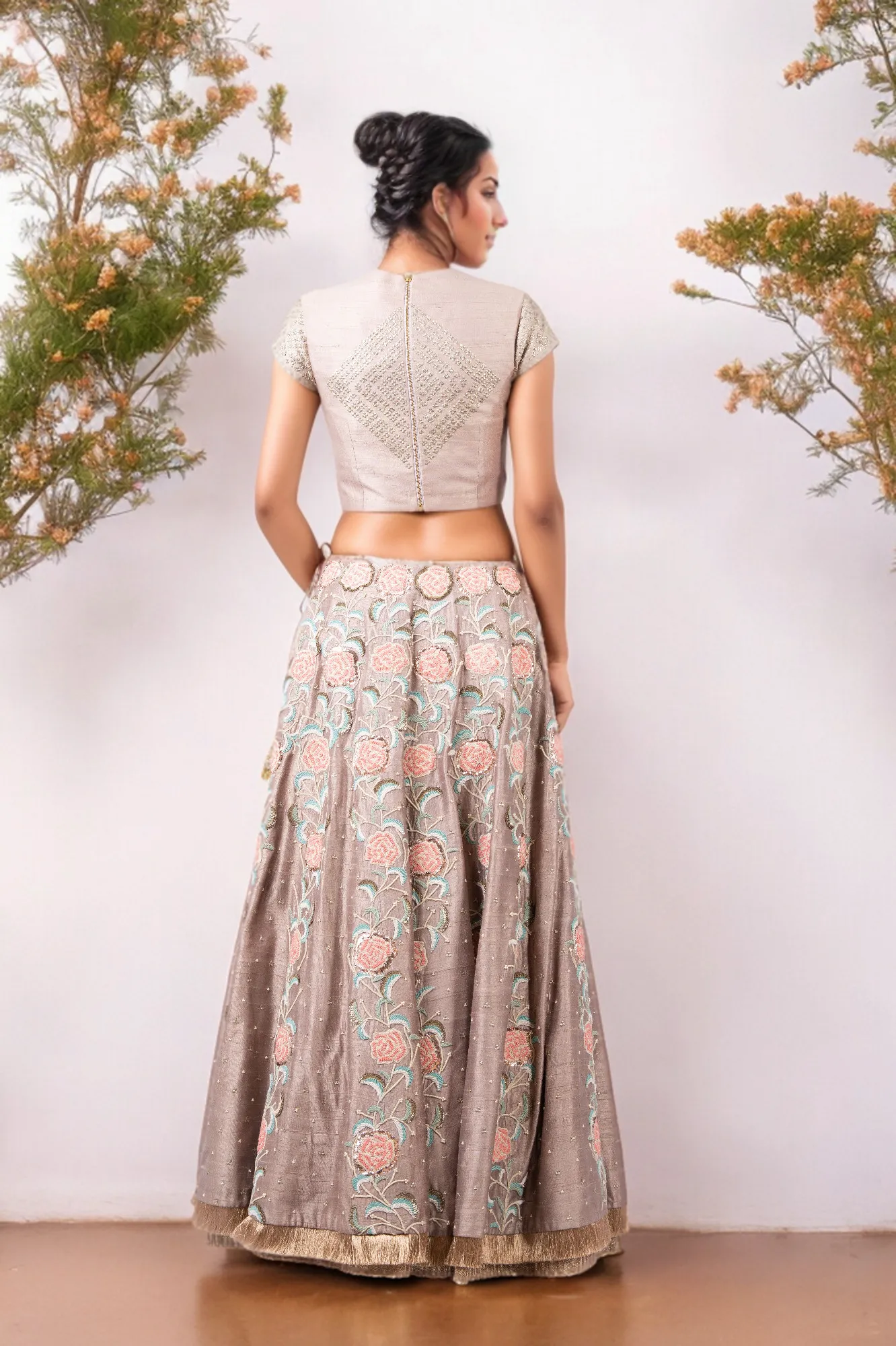 METAL SEQUIN BARFI BLOUSE LEHENGA