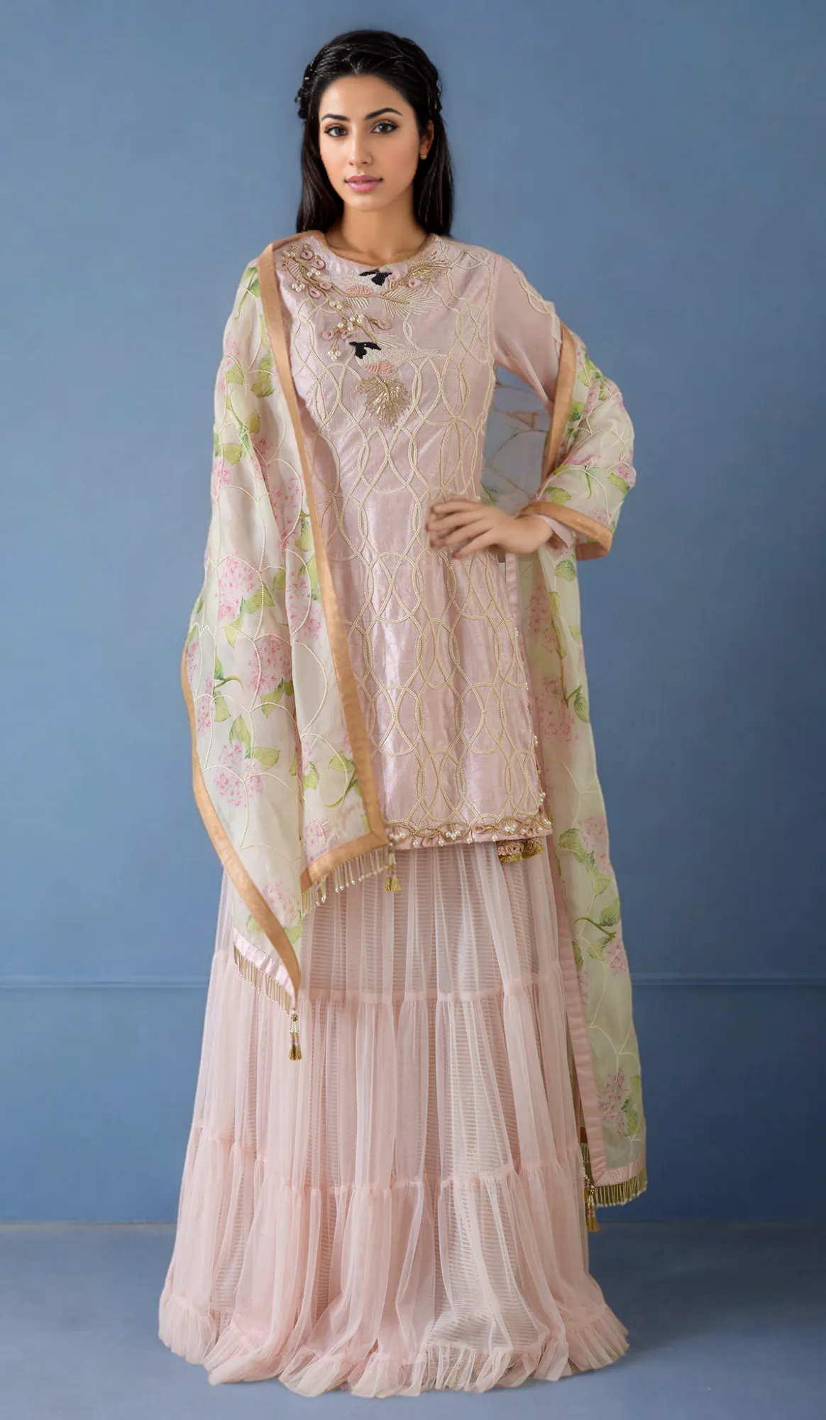 BIRD SUIT WITH FLORAL DUPATTA