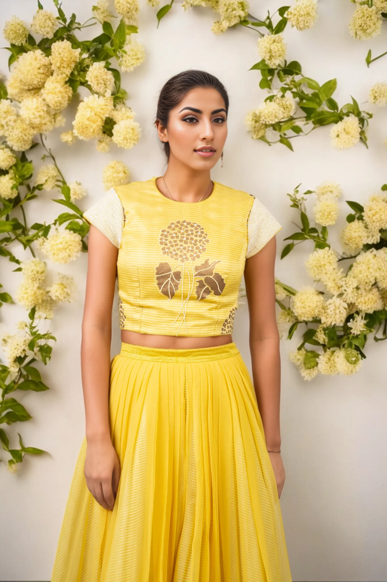 BLOCK PRINTED FOOTBALL LILLY HIGHLIGHTED CROPTOP WITH CHIFFON PLEATED PALAZZO