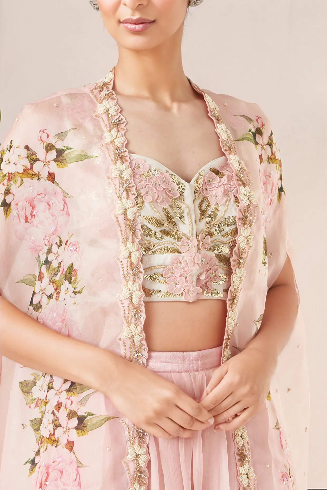 Blush Pink Digital Printed Cape Set