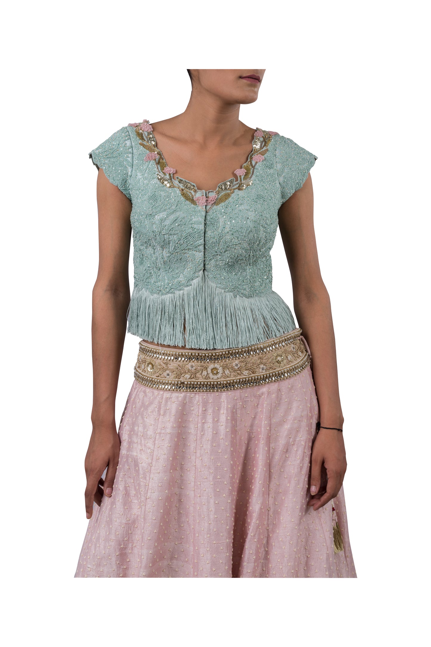 The Mint & Rose Tassel Peplum Lehenga Set