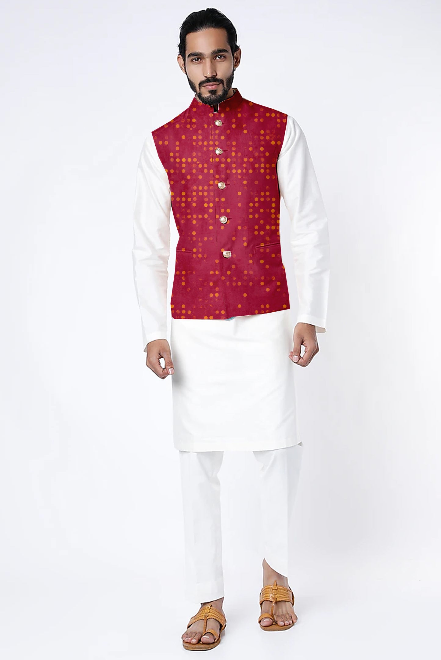 Printed Raw Silk Nehru Jacket