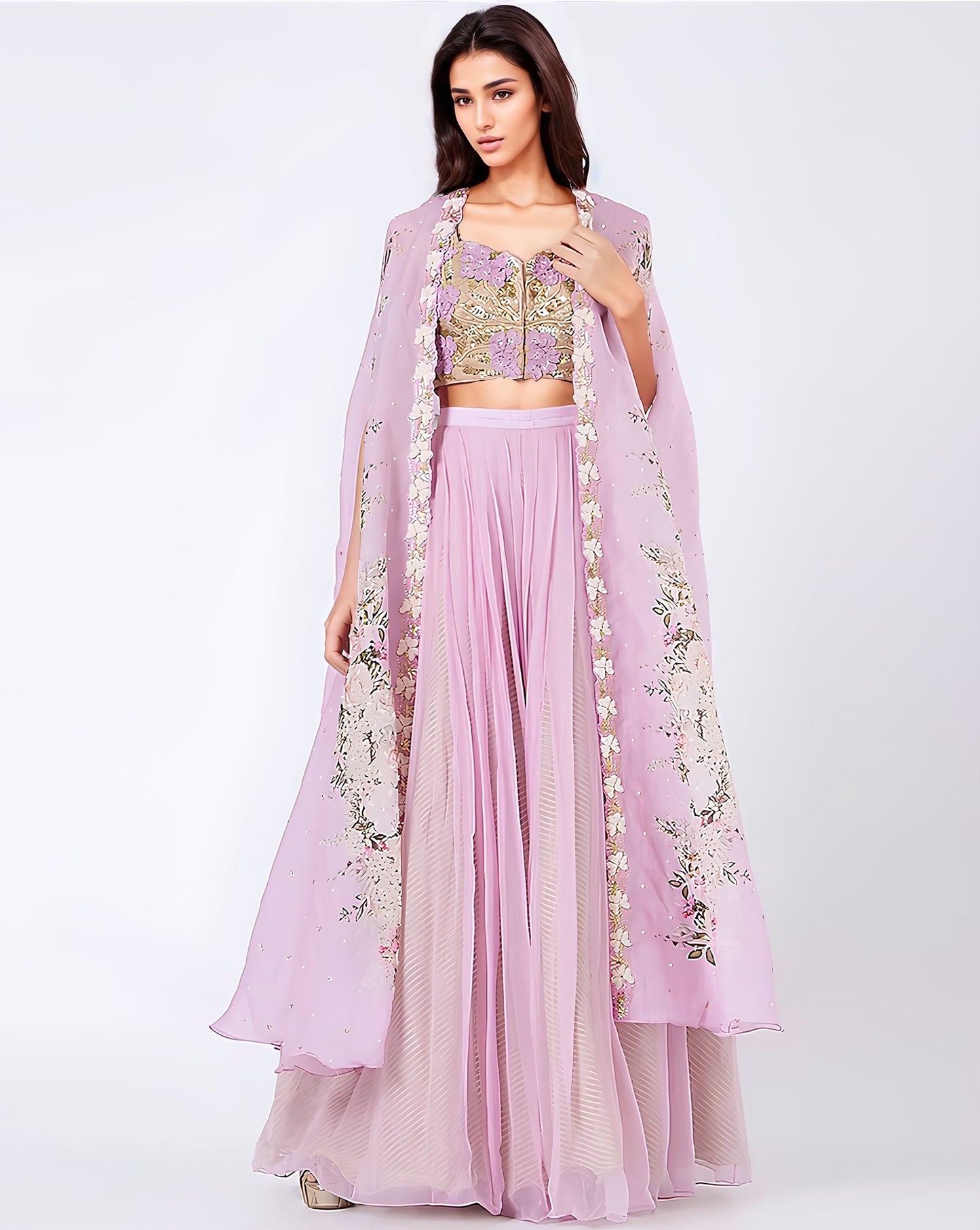 Lilac Organza Printed Cape Set