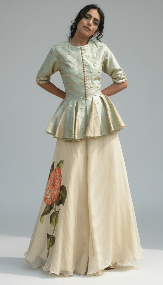 Sage Bloom Peplum & Floral Palazzo Set Yashodhara