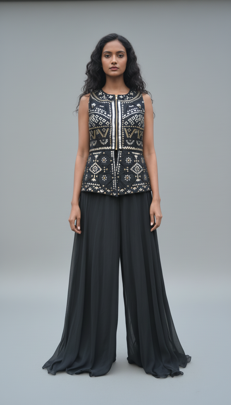 Midnight Muse Embroidered Jacket Set Yashodhara