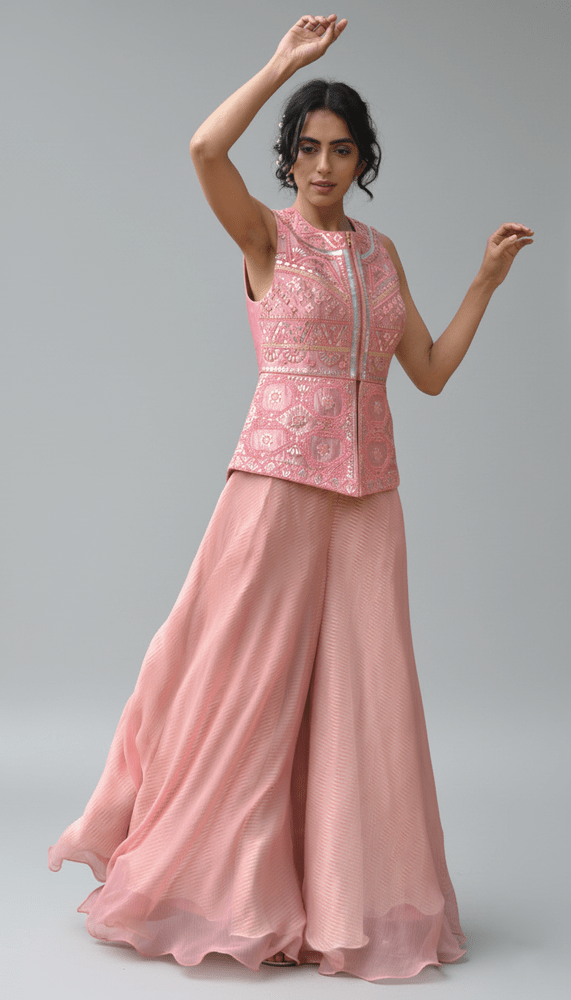 Rosewood Mirror Embroidered Jacket Set Yashodhara