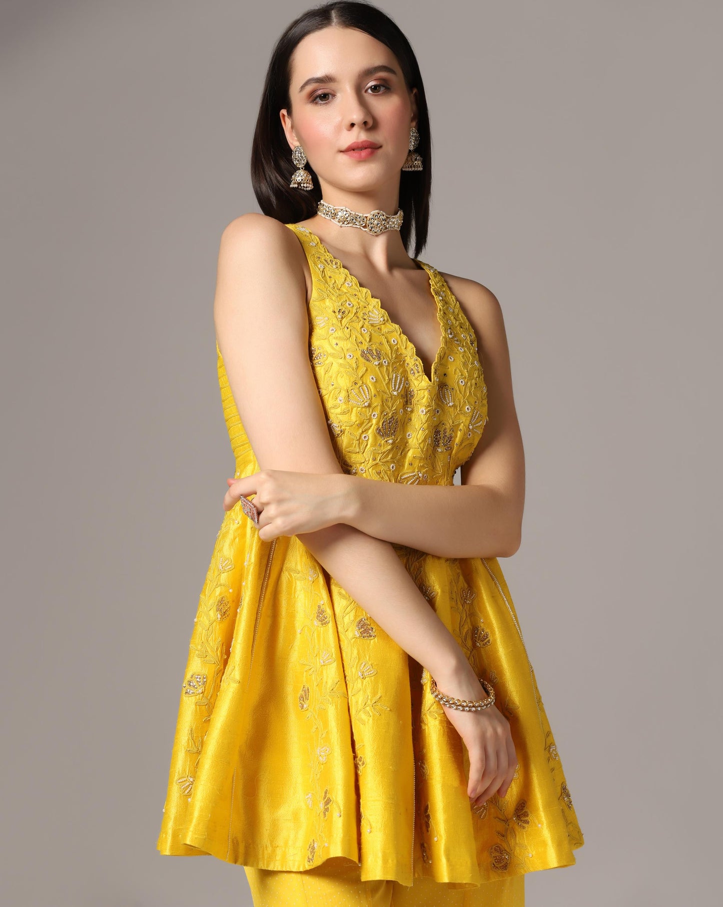 Embroidered kali kurti set