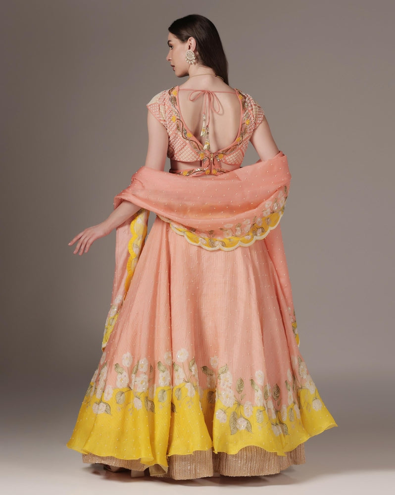 Brick Organza & Raw Silk Printed Lehenga Set Yashodhara