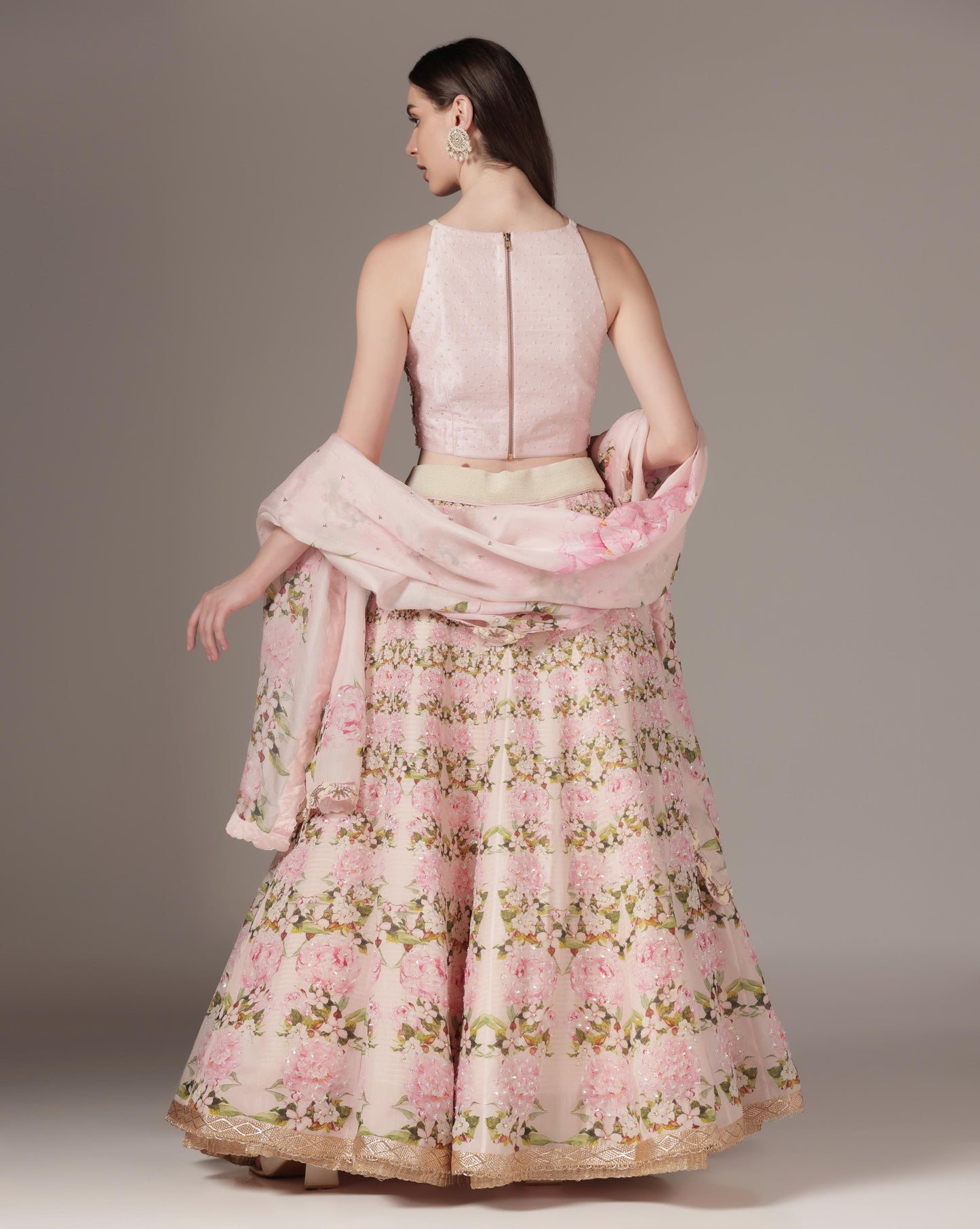 Organza & Raw Silk Printed Lehenga Set