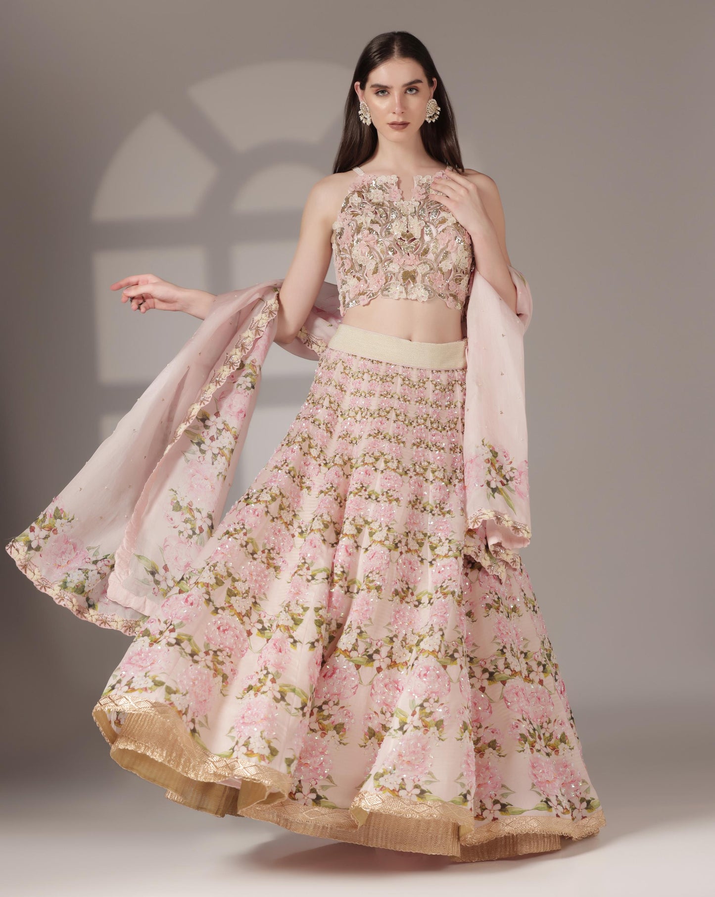 Organza & Raw Silk Printed Lehenga Set