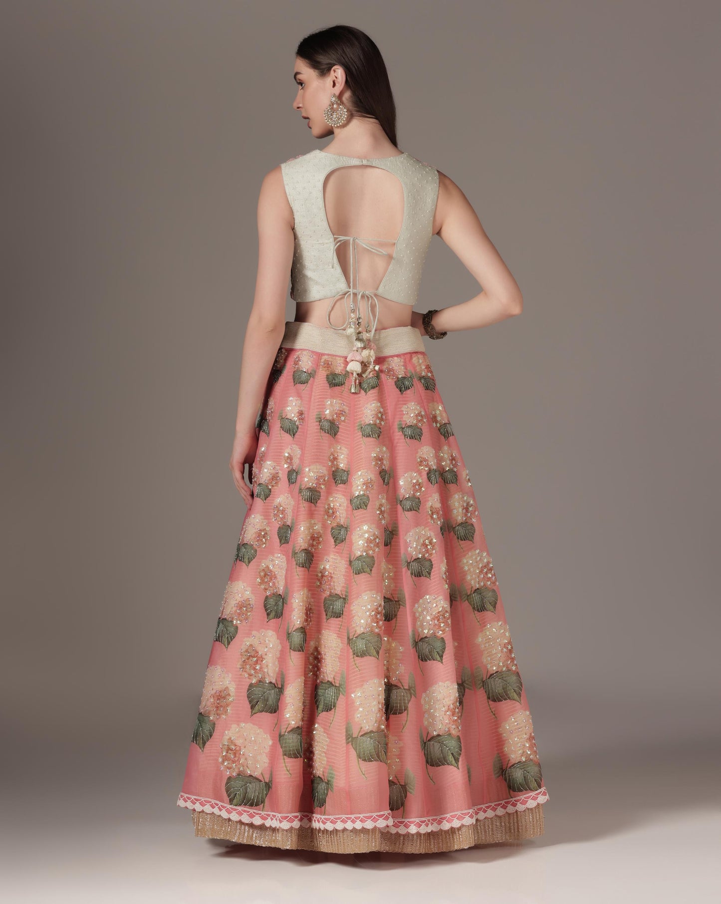 Pink Organza Printed Lehenga Set
