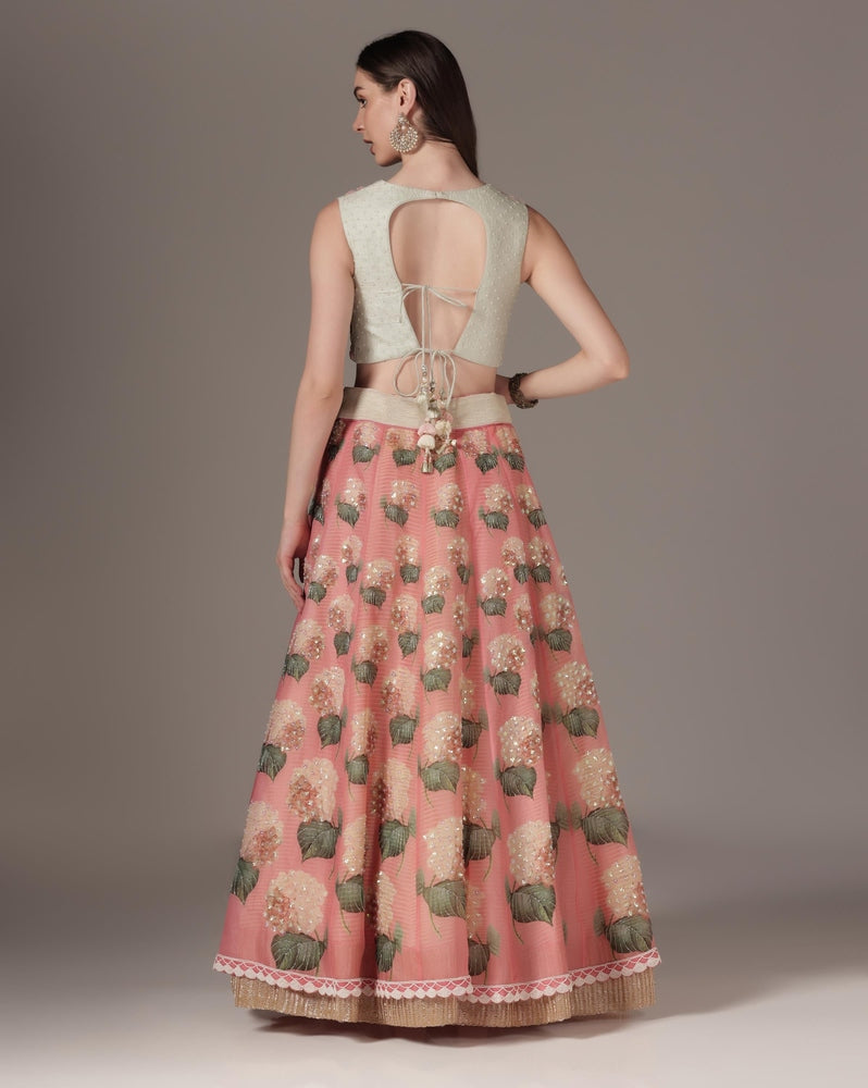 Pink Organza Printed Lehenga Set Yashodhara
