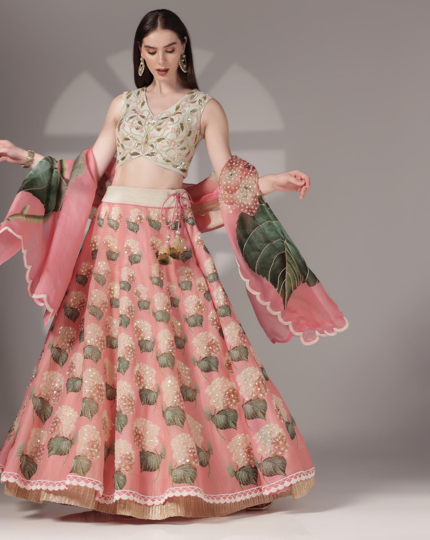 Pink Organza Printed Lehenga Set