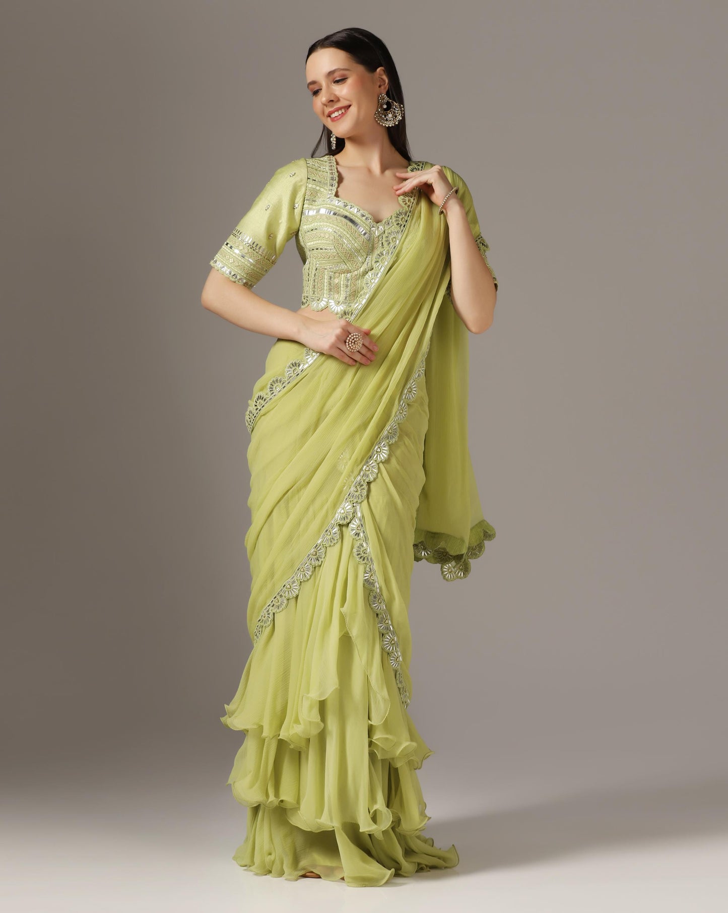 Jade Green Raw Silk Saree Set