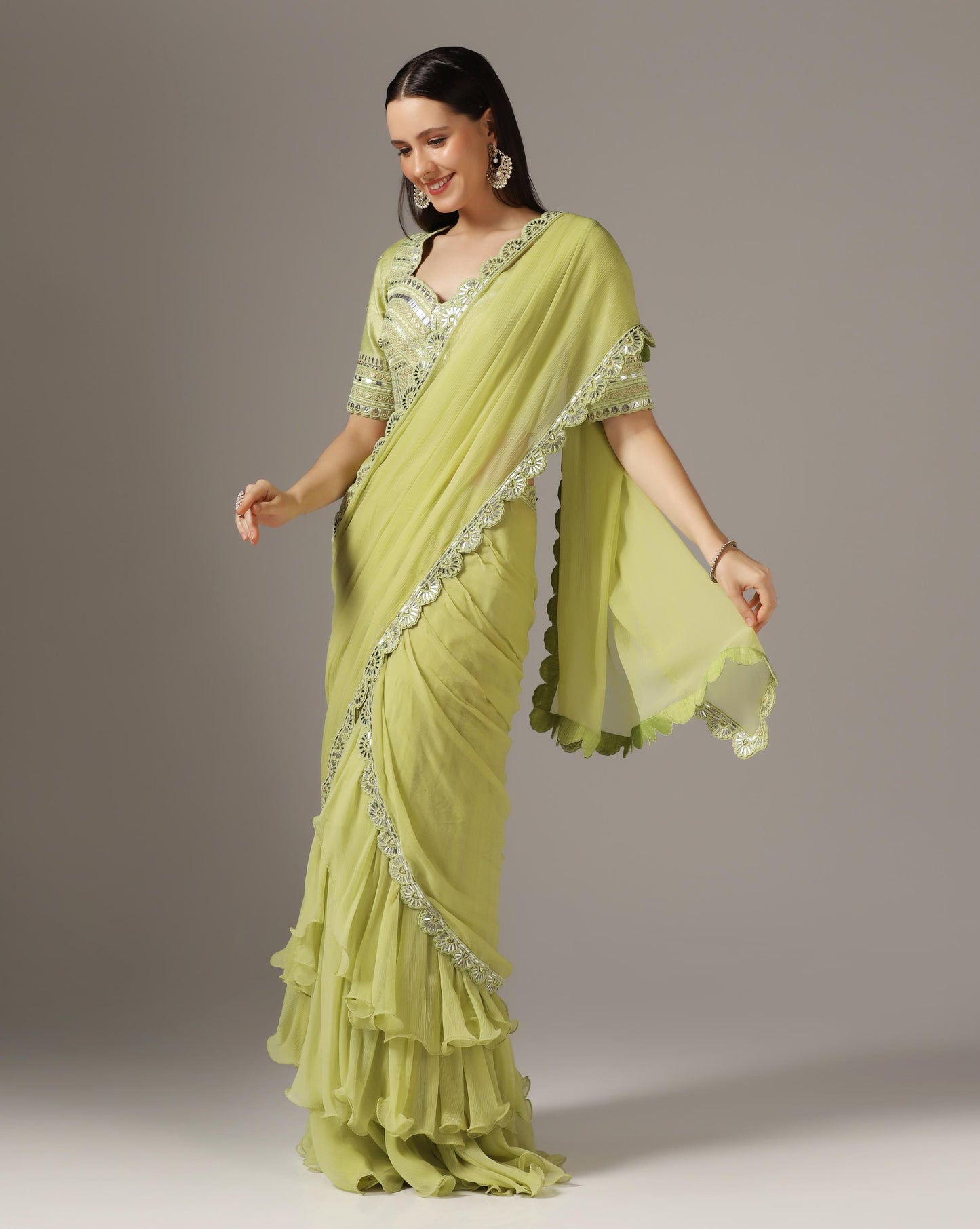 Jade Green Raw Silk Saree Set