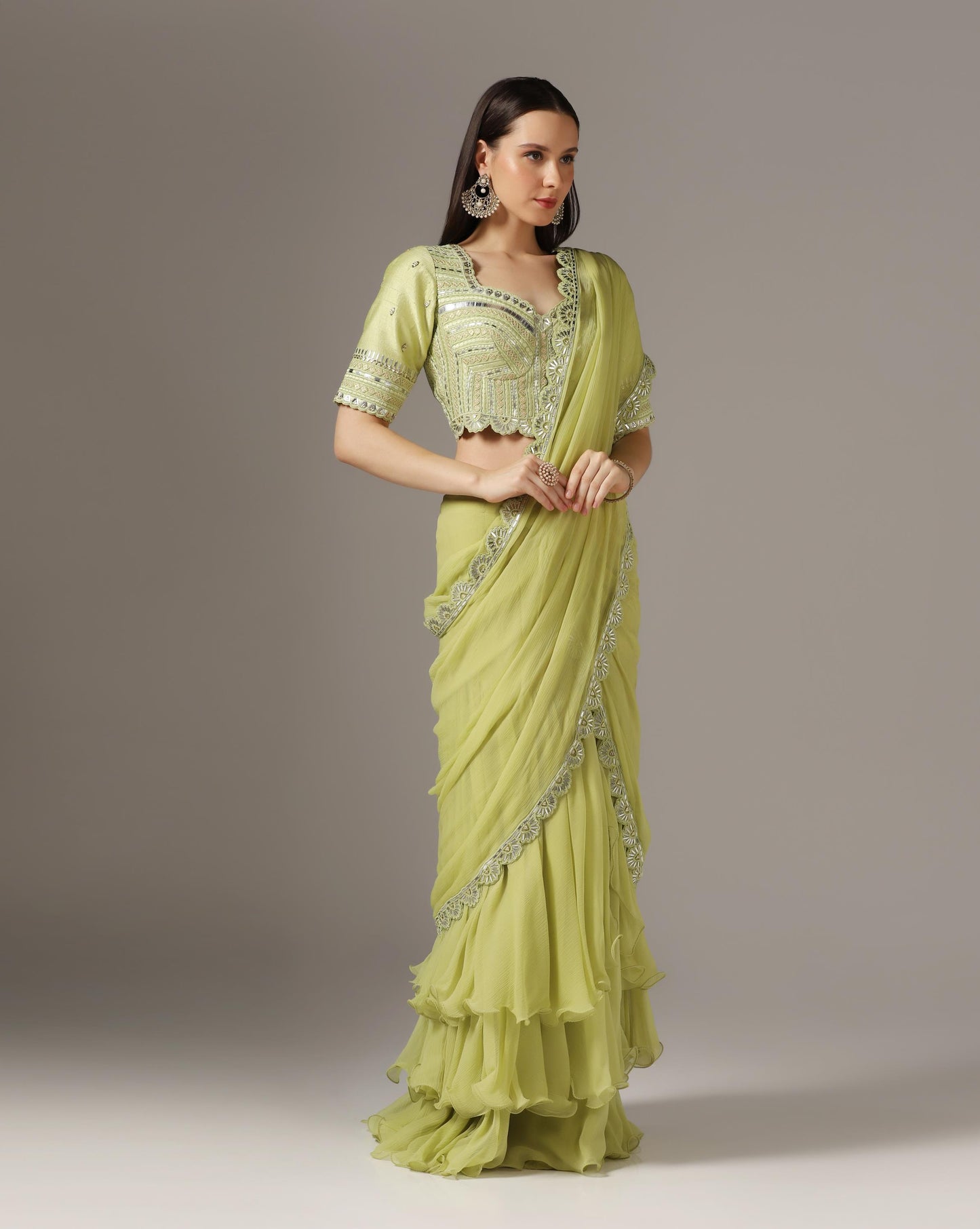 Jade Green Raw Silk Saree Set