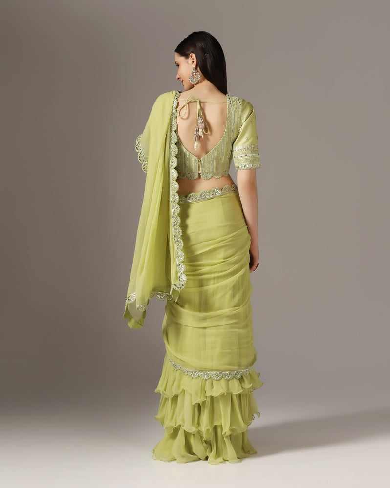 Jade Green Raw Silk Saree Set Yashodhara