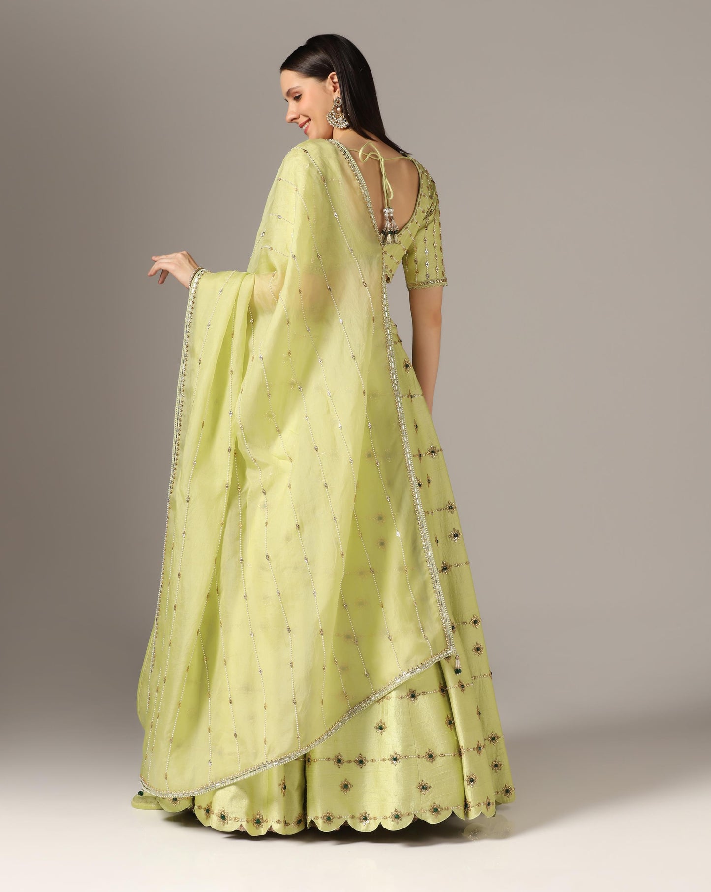 Jade Green & Golden Raw Silk Embroidered Lehenga Set