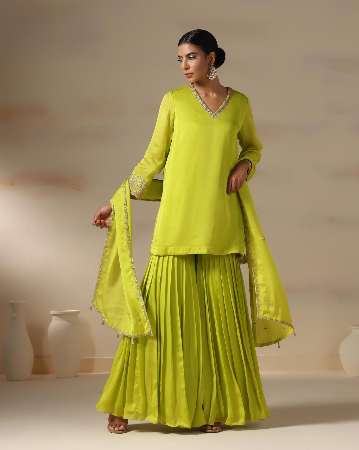 Lime Glow Sharara Set