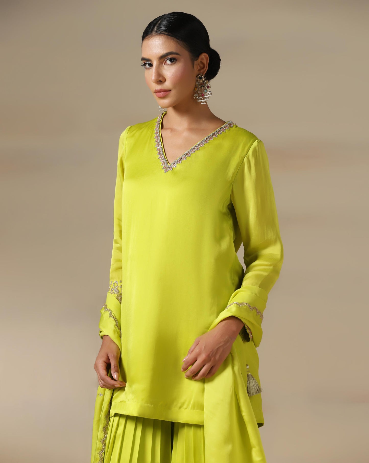 Lime Glow Sharara Set