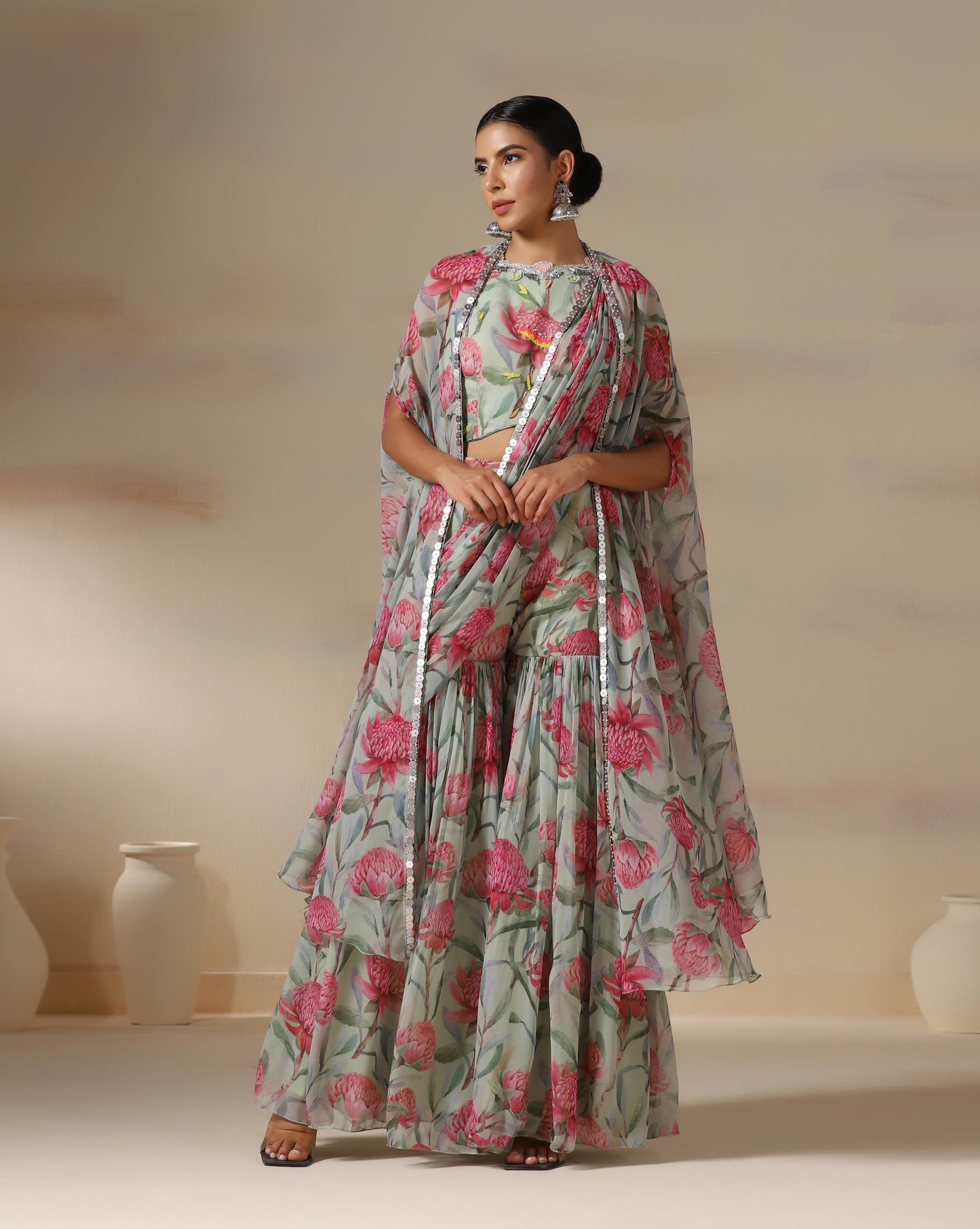 Blush Bloom Draped Saree Set