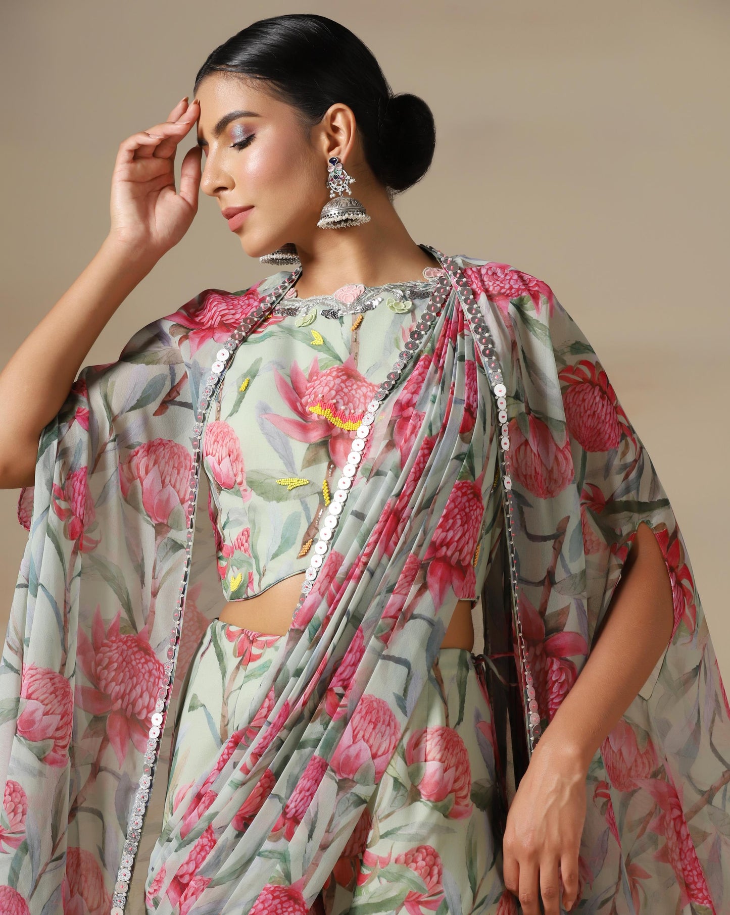 Blush Bloom Draped Saree Set
