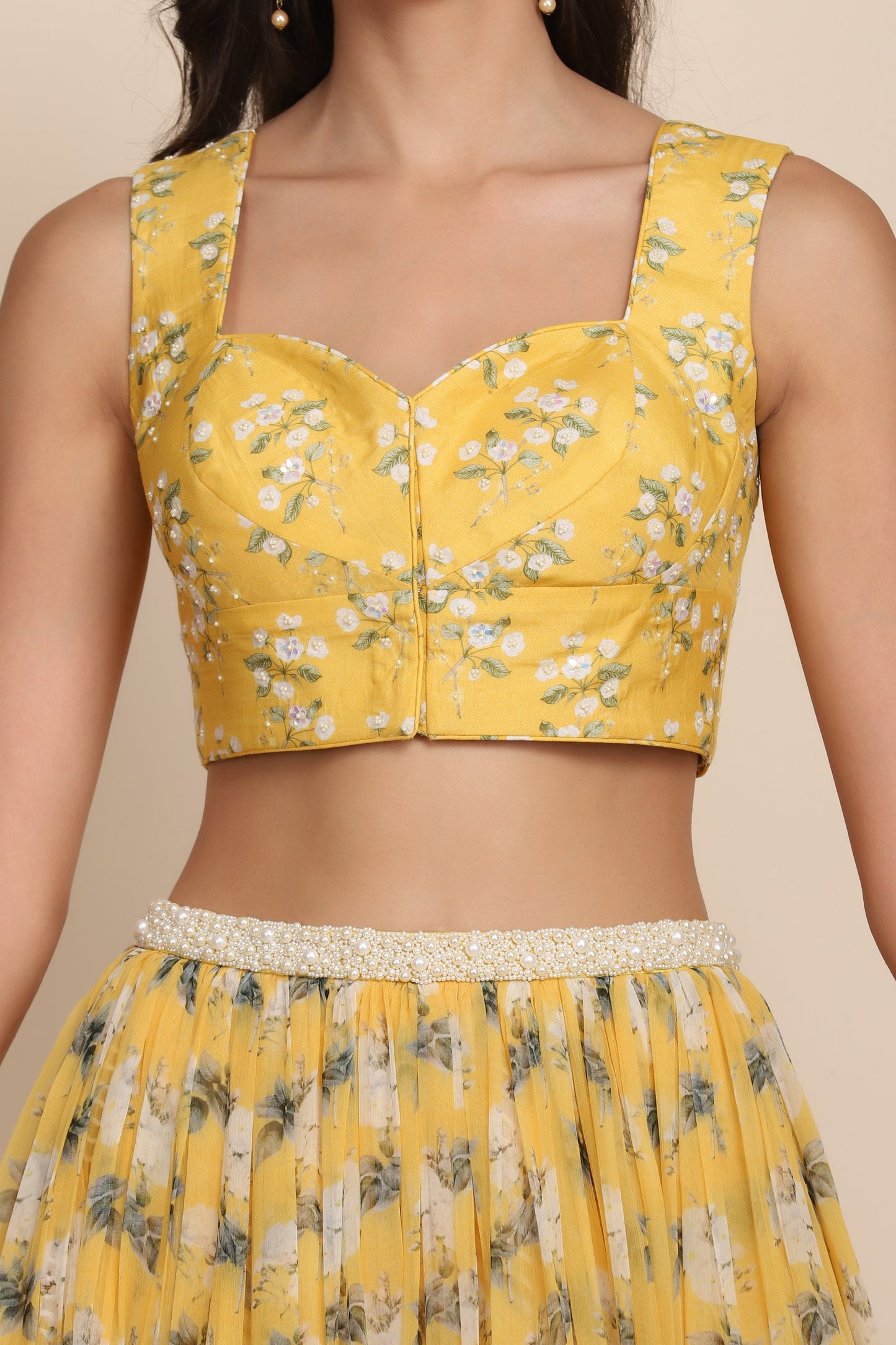 Yellow Printed Lehenga with Block print Dupatta Yashodhara