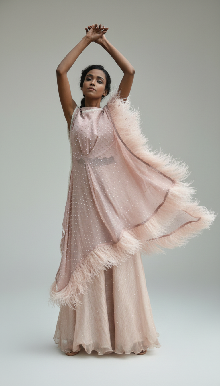 Blush Feather Dream Drape Gown Yashodhara