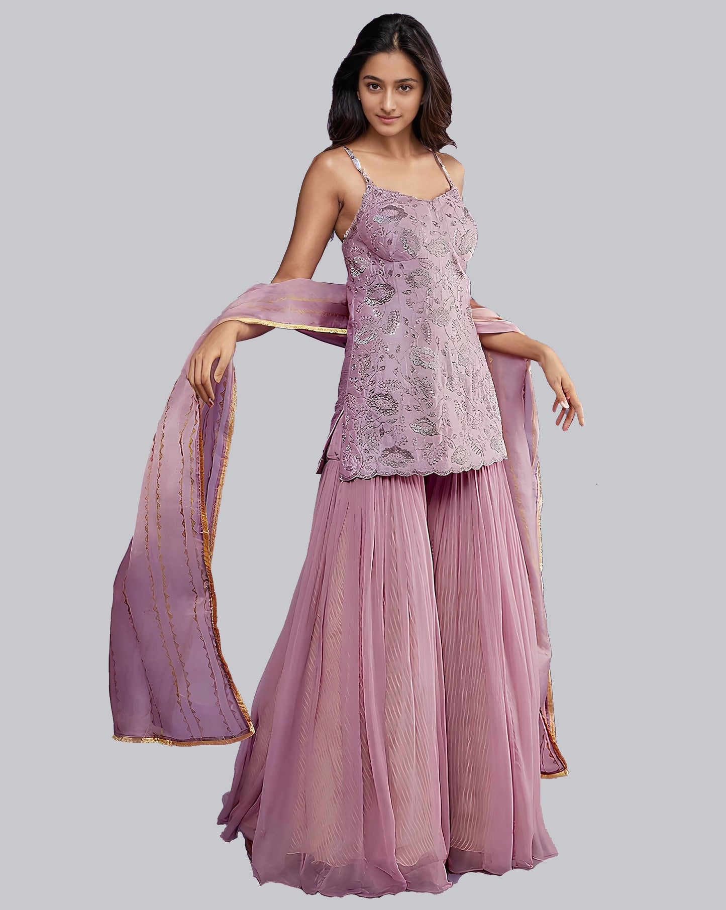 Lilac Organza & Raw Silk Gharara Set