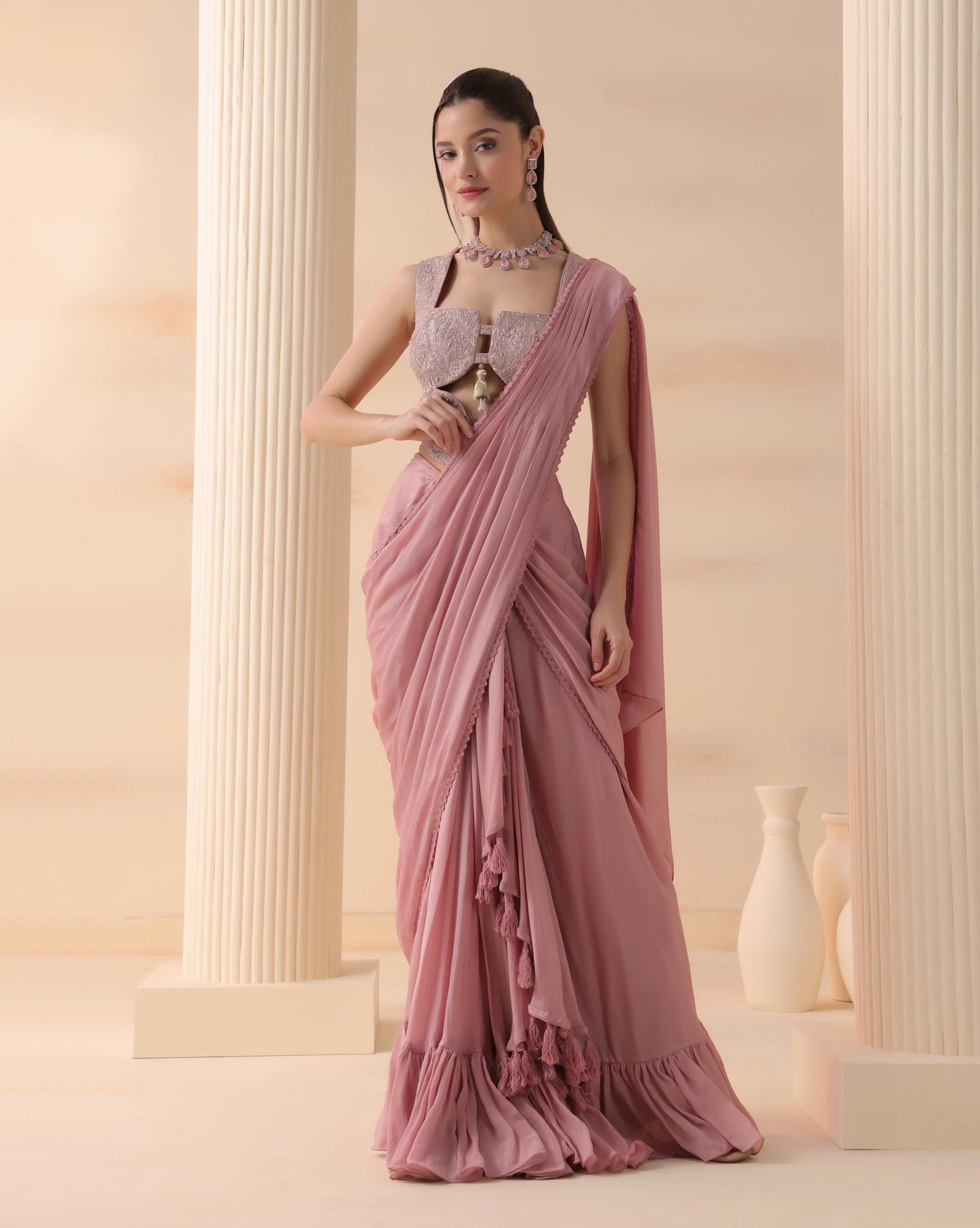 Blush Cascade Saree