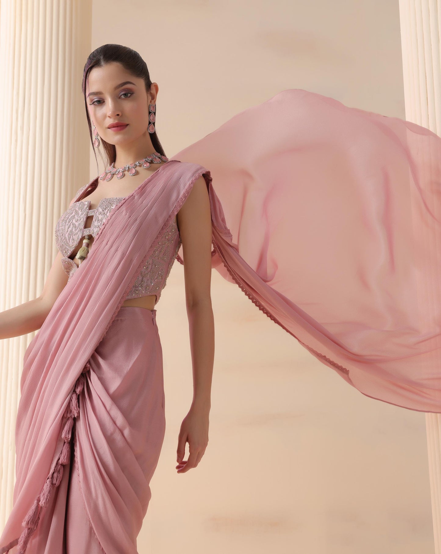 Blush Cascade Saree