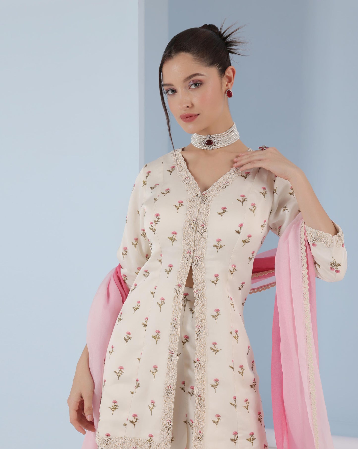 Ivory Blossom Sharara Set