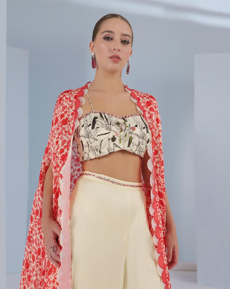 Crimson Bloom Cape Set Yashodhara