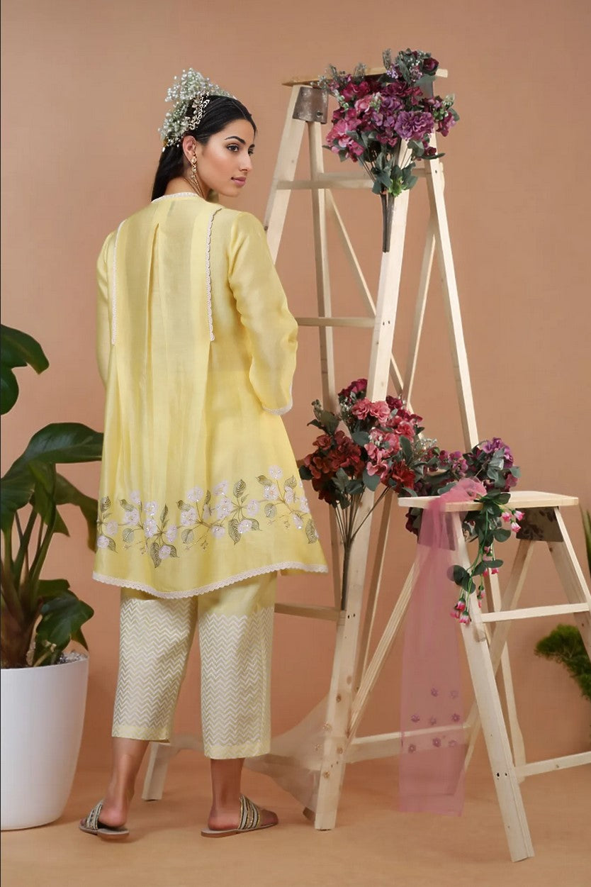 YELLOW KURTI WITH BLOCK PRINT PALAZZO