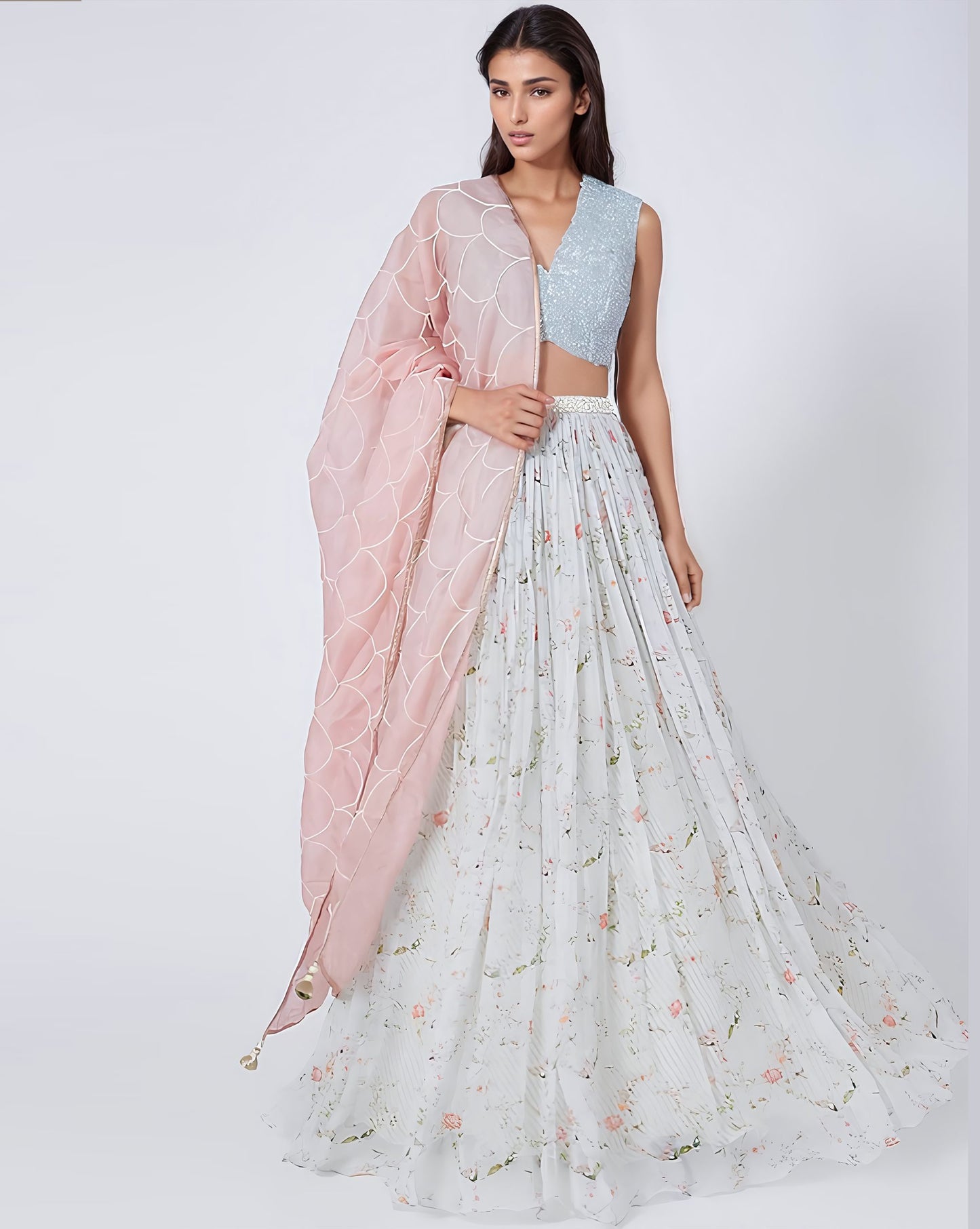 Sky Blue Digital Printed Lehenga Set