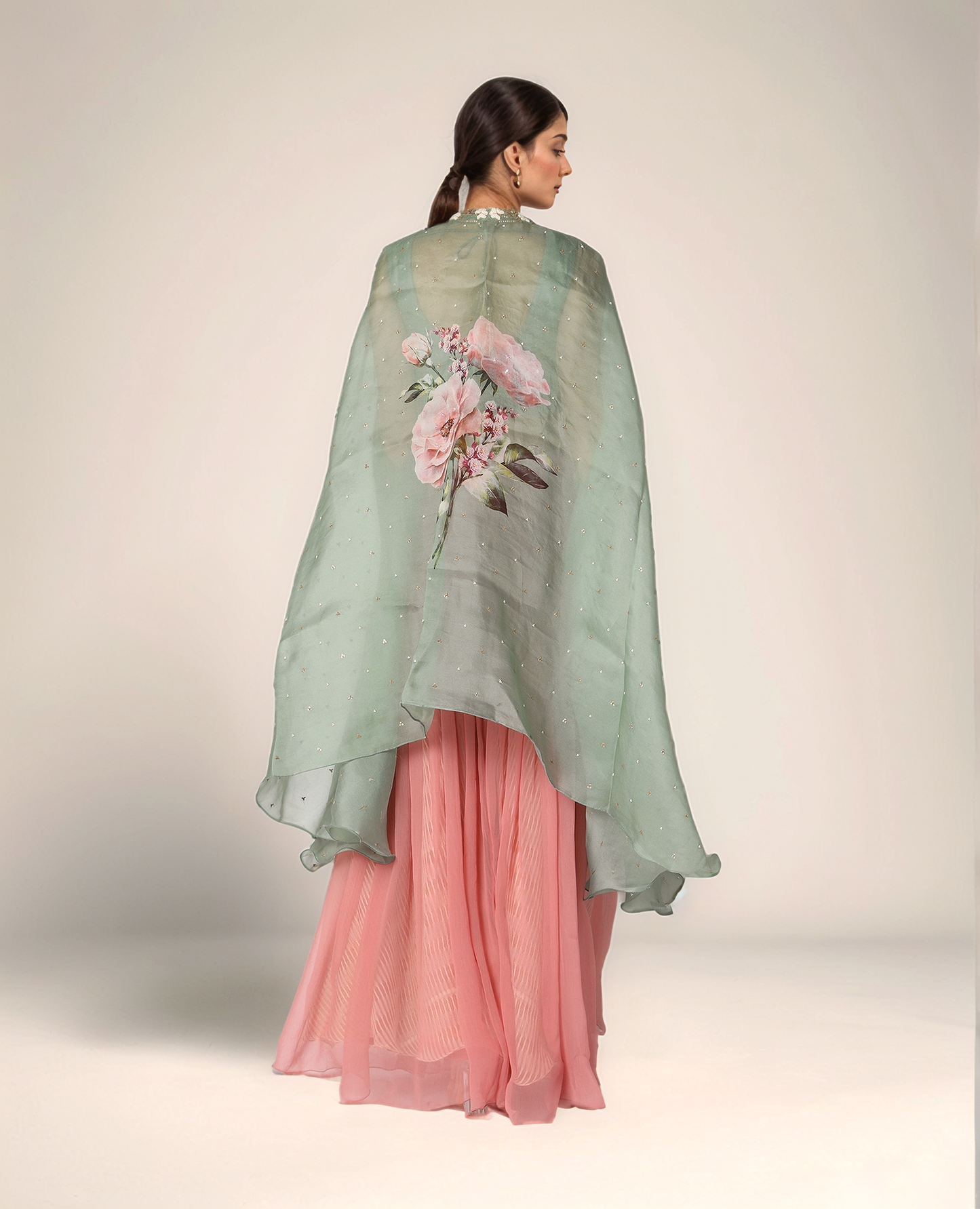 Green & Pink Embroidered Palazzo Pant Set
