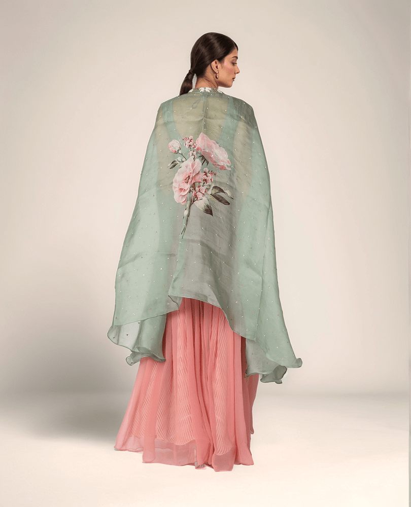 Green & Pink Embroidered Palazzo Pant Set Yashodhara