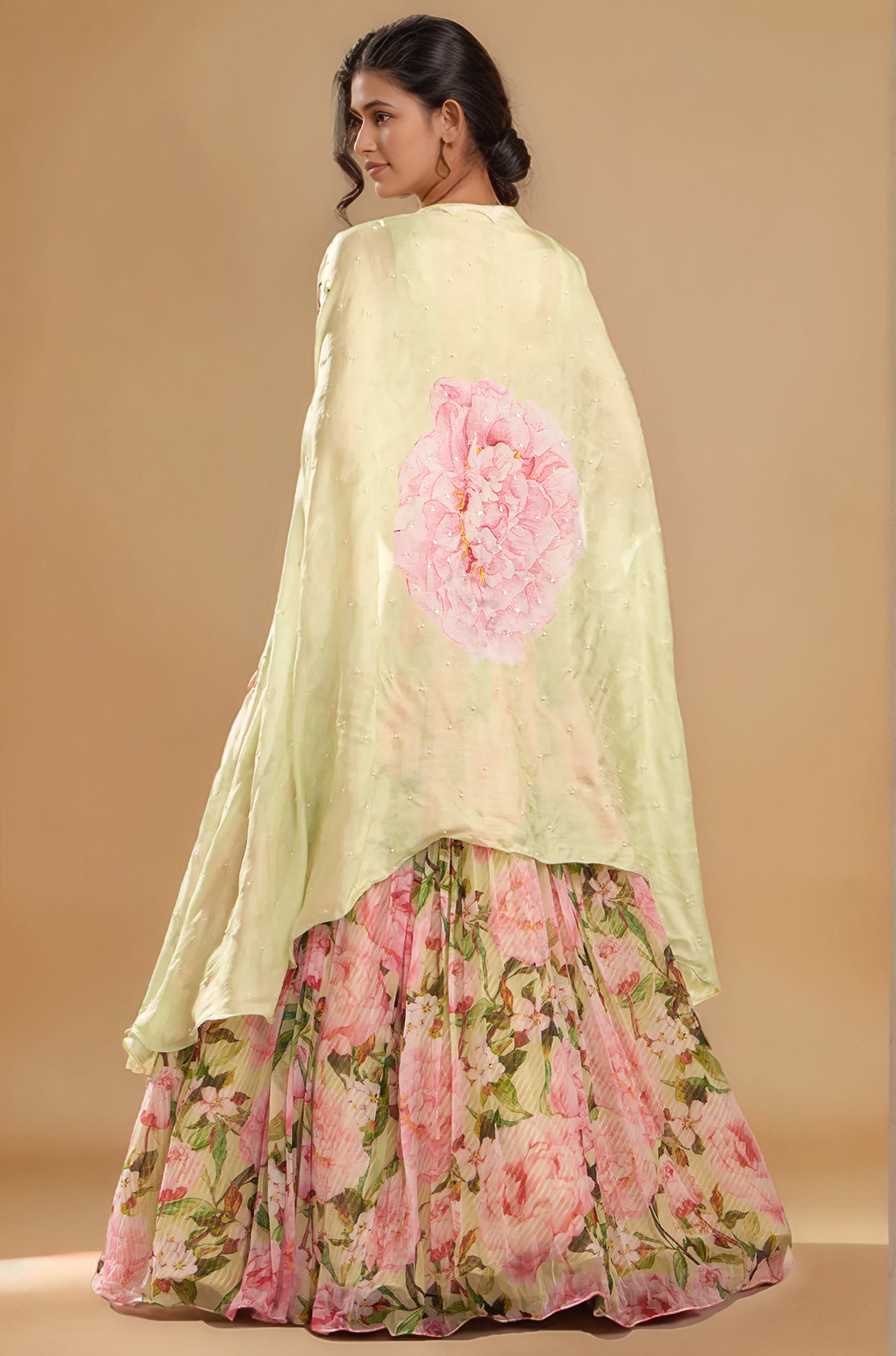 Jade Chiffon Printed Jacket Lehenga Set