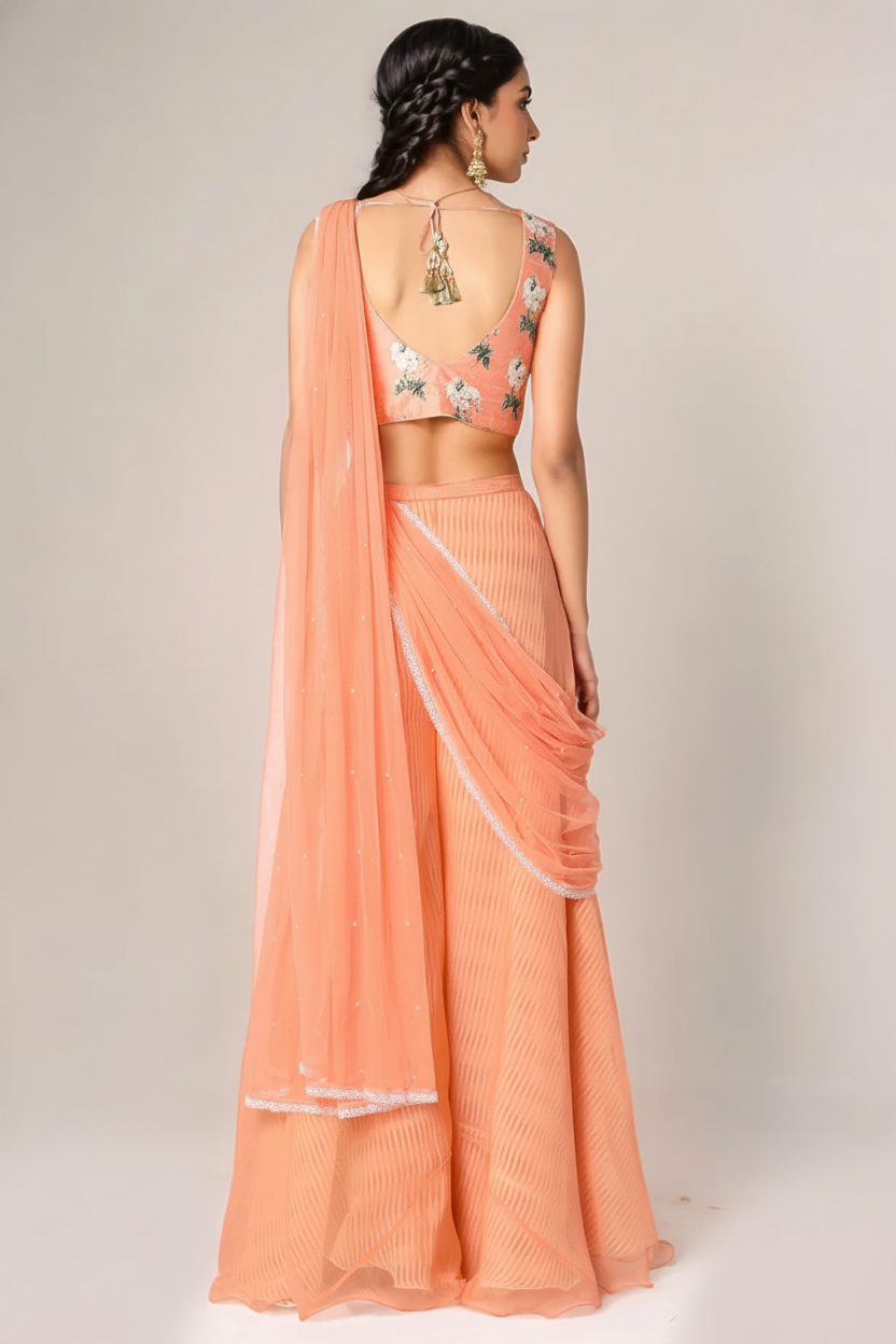 Peach Embroidered Palazzo Pant Set
