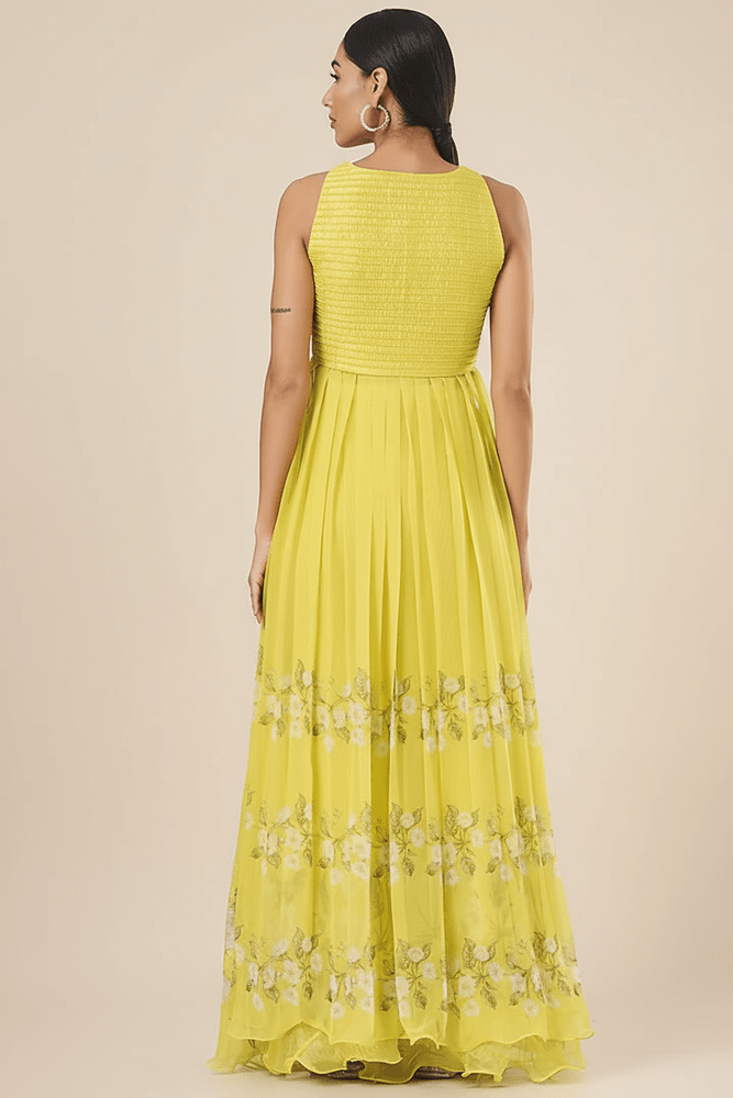 Sunlit Bloom Embellished Yellow Kurti Set Yashodhara