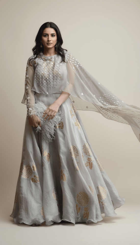 3D FLOWER EMBROIDERED RAW SILK CUTWORK SET Yashodhara