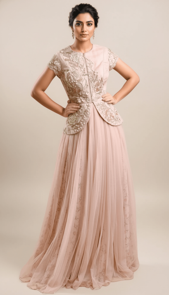 PEPLUM JACKET WITH ROSE LINING SKIRT SET Yashodhara